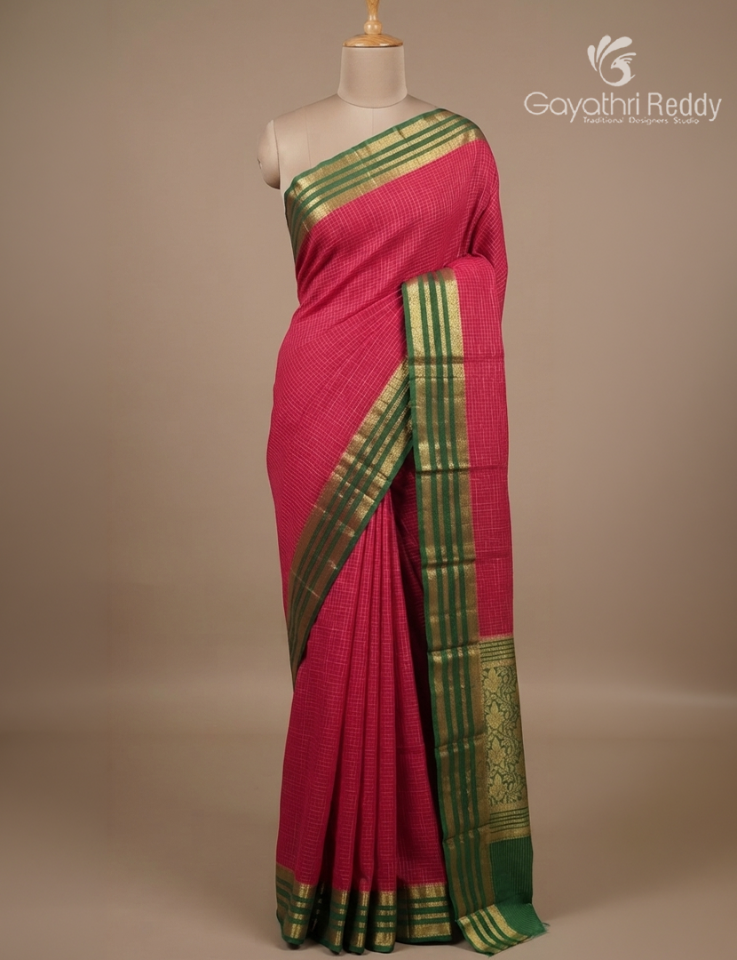 Semi Mysore Crepe Saree in Rani Pink and Bottle Green