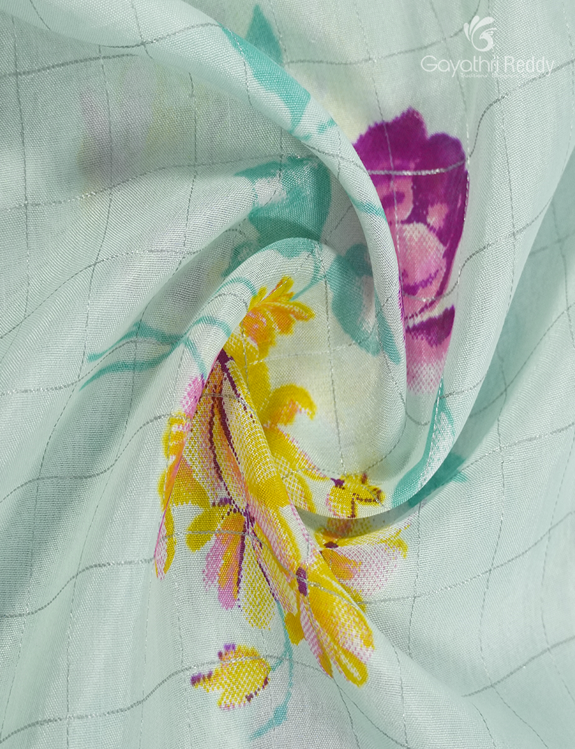 Mangalgiri Printed Saree in Mint Green and Sea Blue