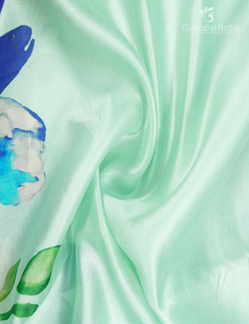 Pure Dupion Digital Print Saree in Pastel Mint Green