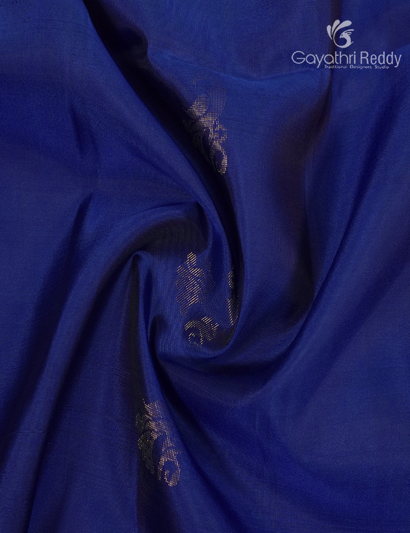 Pure Kanchipuram Soft Silk Saree in Blue and Rust Orange