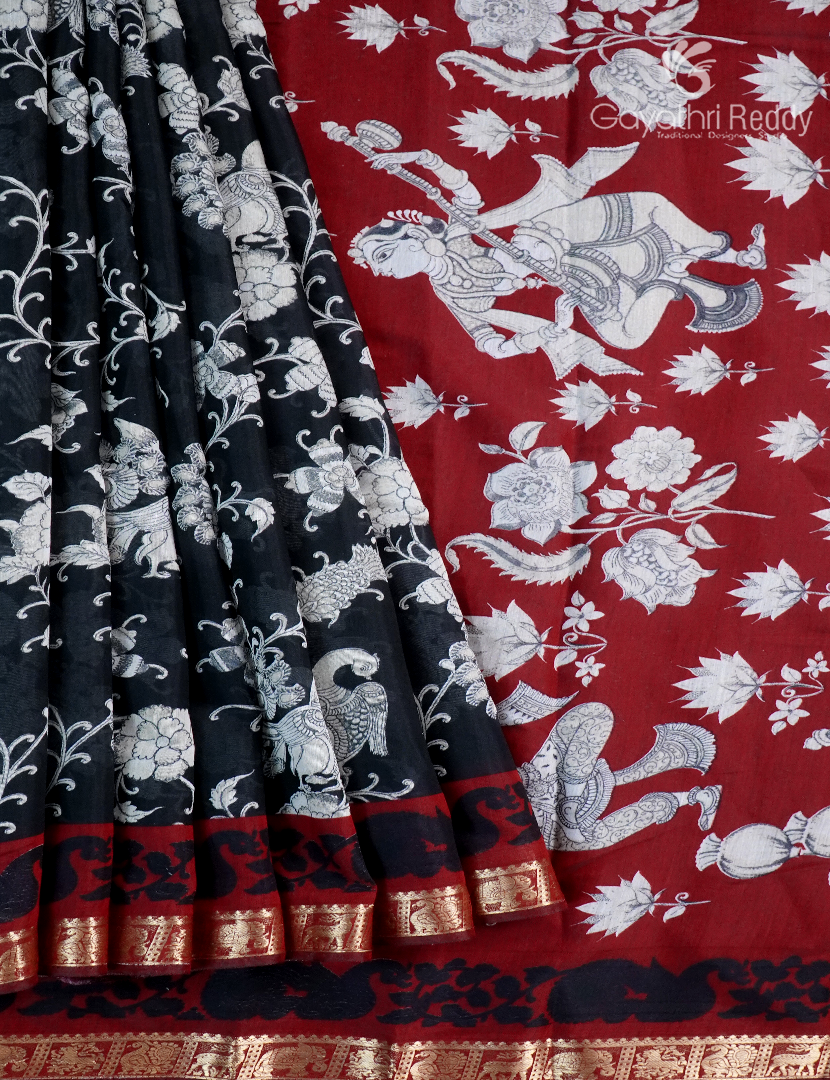 Vidharbha Sico Saree in Black and Deep Red