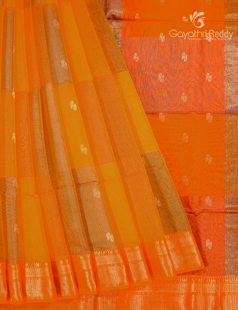 Pure Chanderi Sico Saree in Mustard and Orange