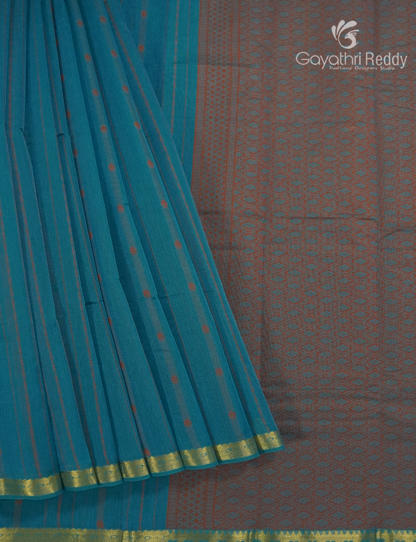 Pure Kanchi Cotton Saree in Rama Blue