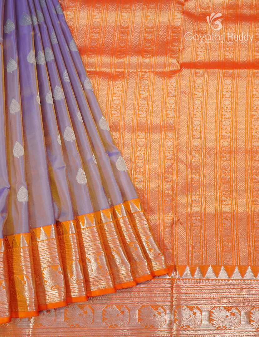 Pure Venkatagiri Silk Saree in Lavender and Orange