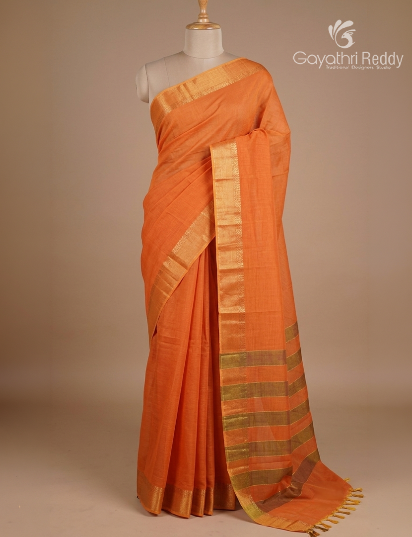 Pure Kanchi Cotton Saree in Orange