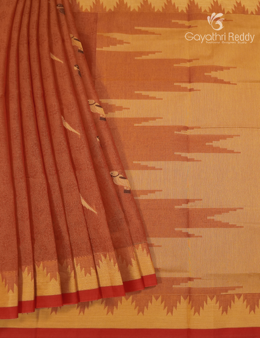 Pure Kanchi Cotton Saree in Deep Rust