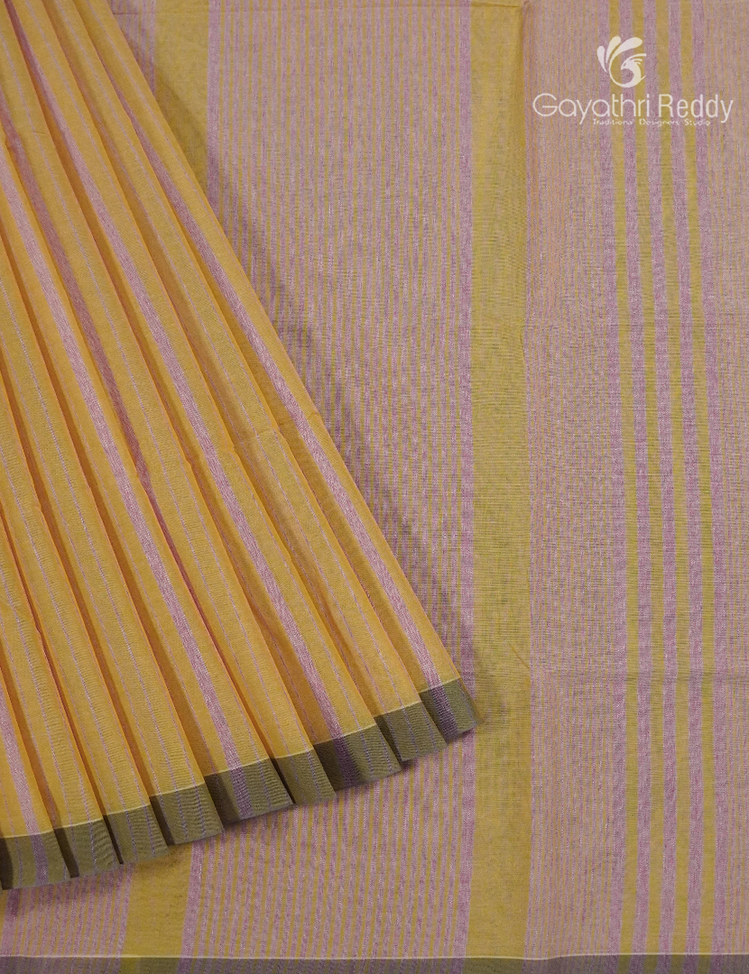 Pure Handloom Cotton Saree in Light mustard and Baby Pink