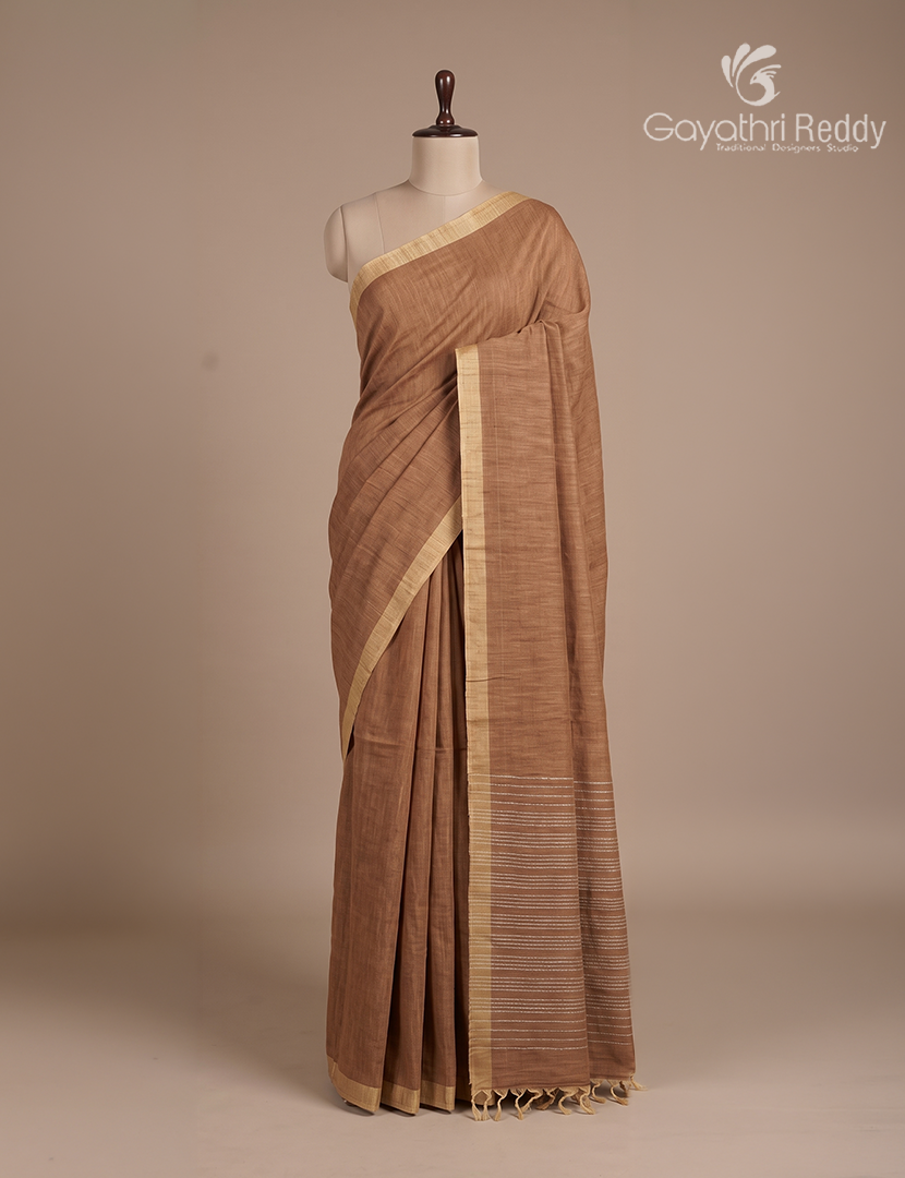 Pure Handloom Cotton Saree in Earthy Brown