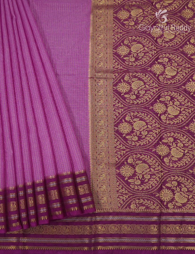 Semi Mysore Crepe Saree in Onion Pink and Burgundy