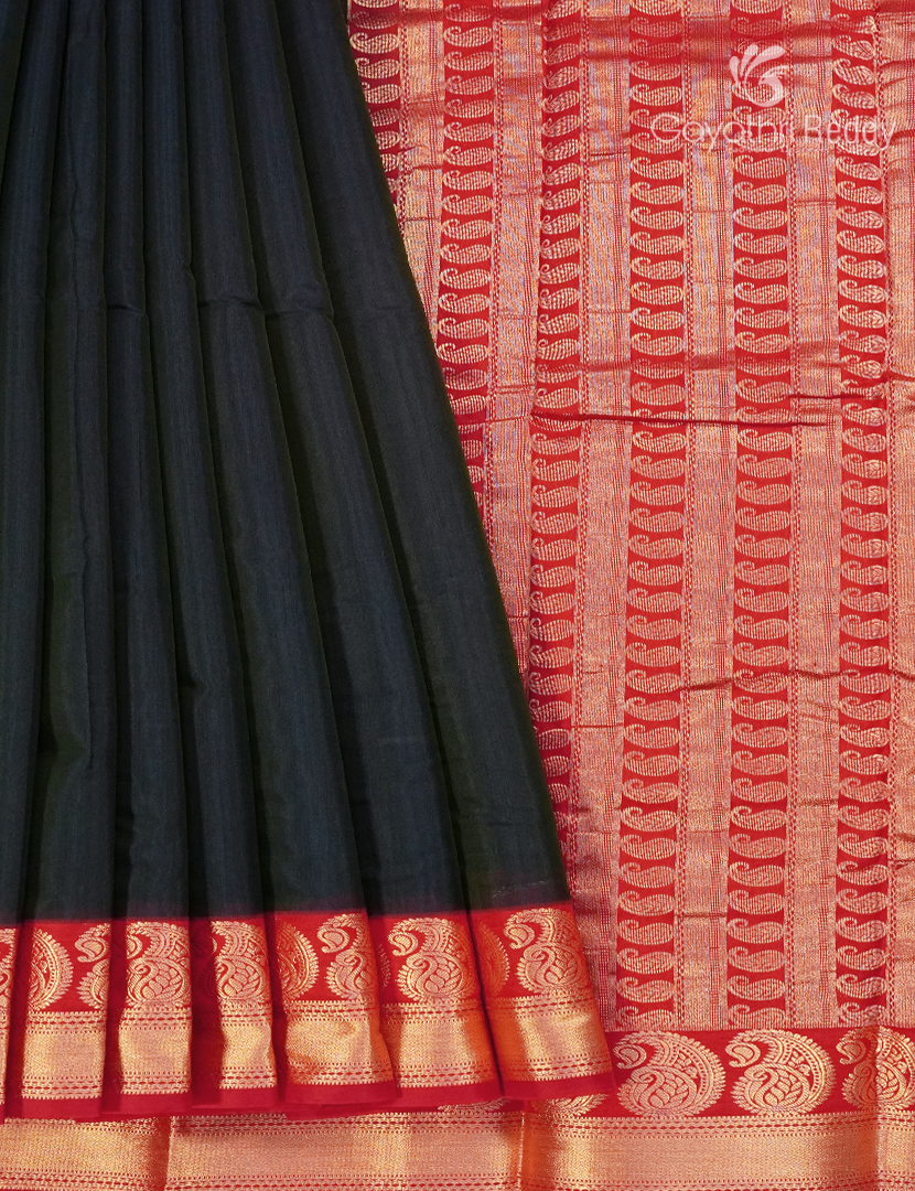 Pure Kanchi Sico Saree in Black and Red