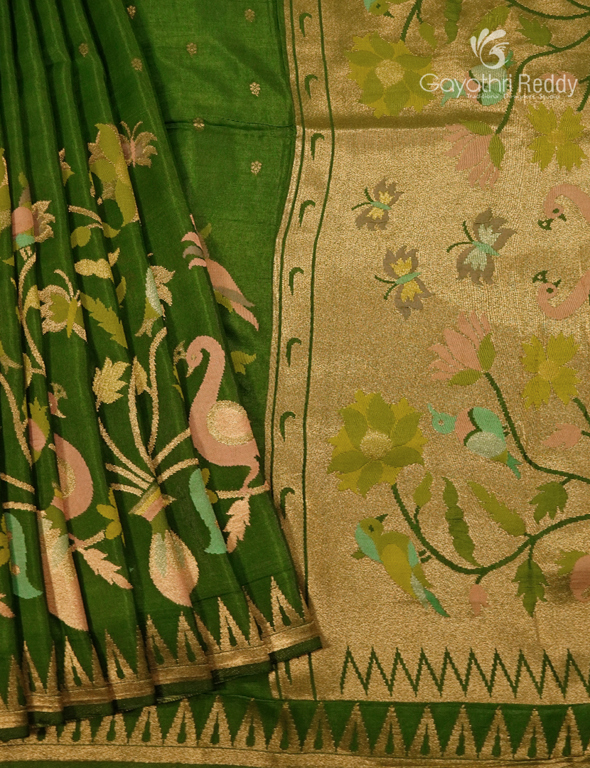 Pure Satin Silk Saree in Leaf Green