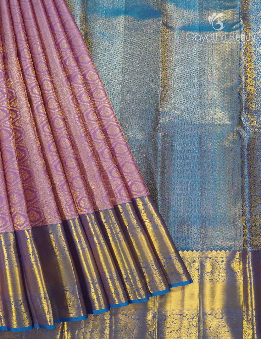 Pure Kanchipuram Silk Bridal Saree in Mauve Pink and Cyan Blue