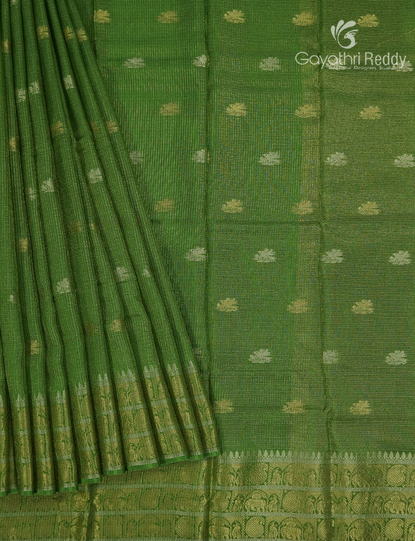 Semi Mysore Crepe Saree in Parrot Green