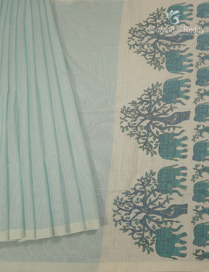 Pure Kanchi Cotton Printed Saree in Teal Blue