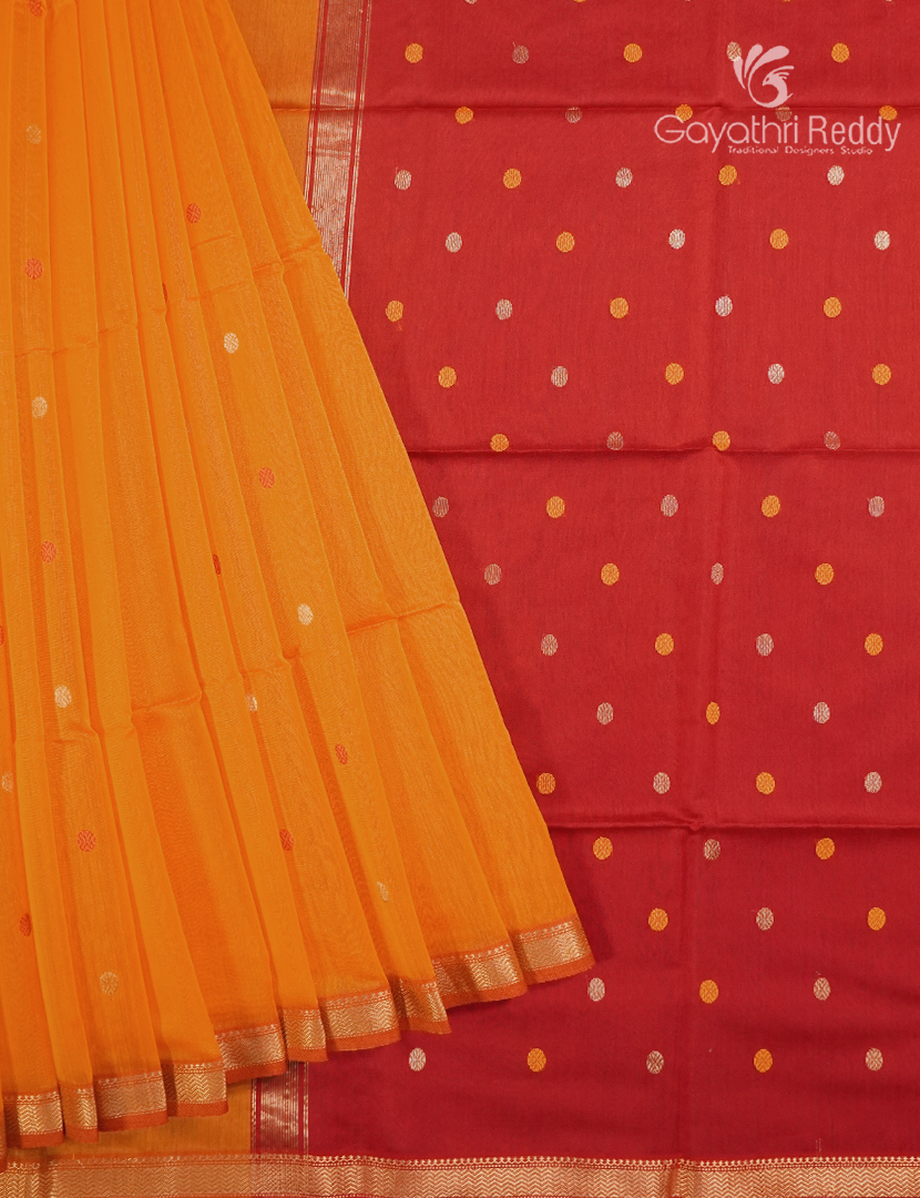 Pure Chanderi Sico Saree in Bright Orange and Red