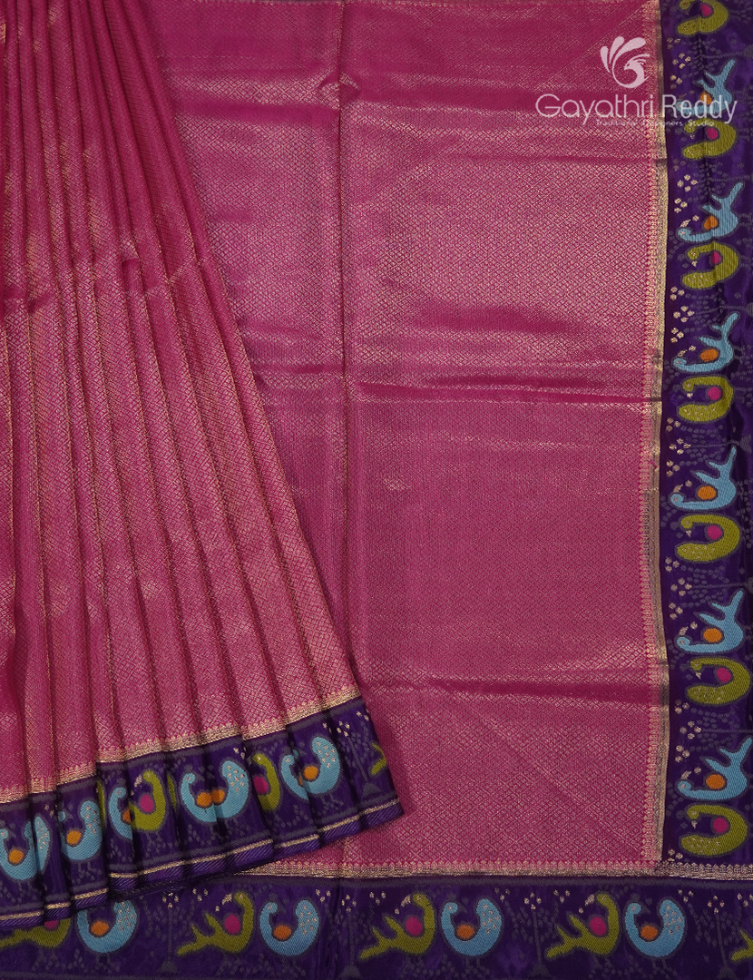 Semi Mysore Silk Saree in Rose Pink and Navy Blue