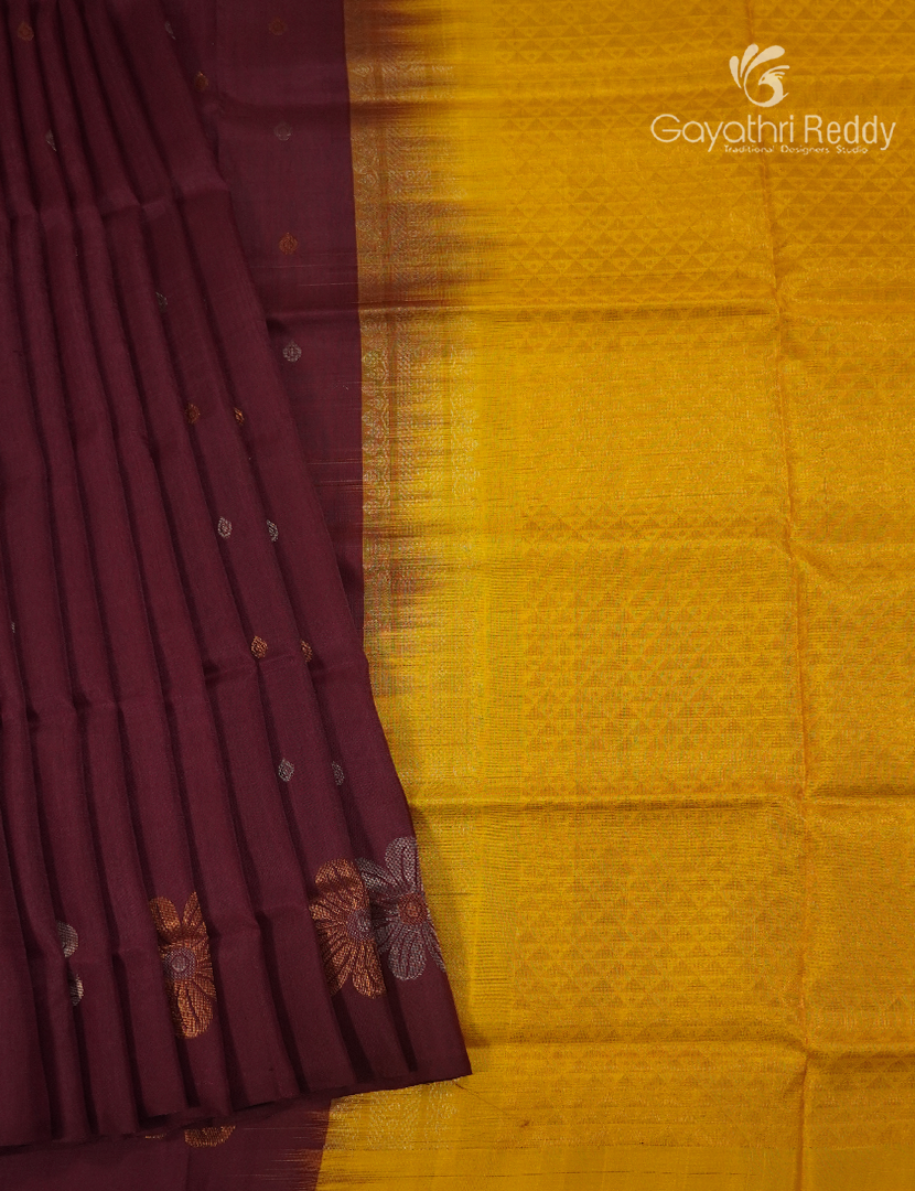 Pure Uppada Silk Saree in Maroon and Yellow