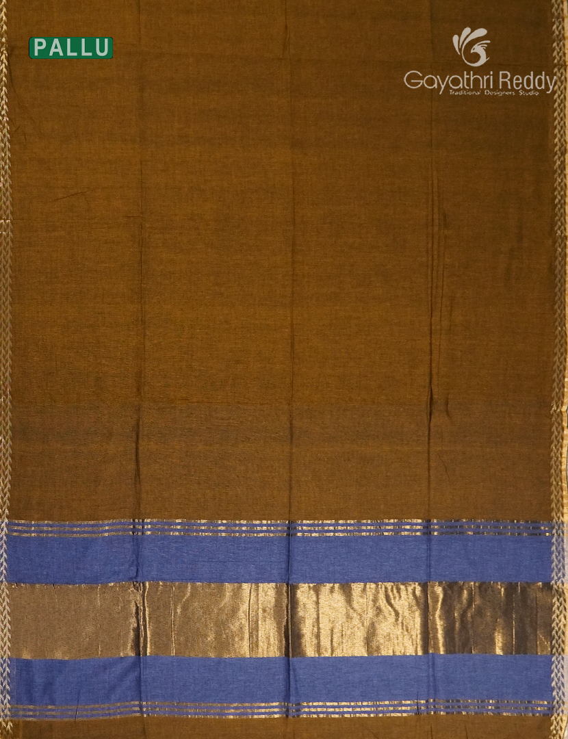Jamdani Cotton Saree in Dry Mehendi and Denim Blue