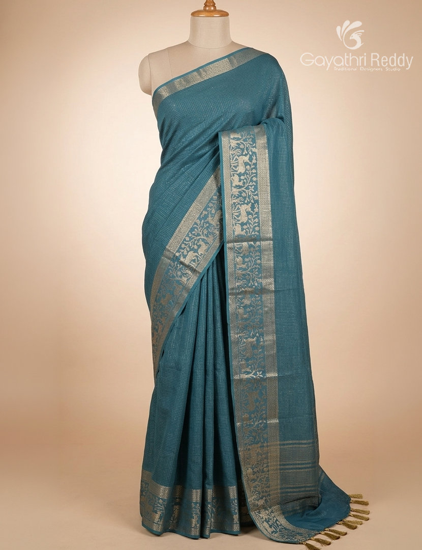Semi Mysore Crepe Saree in Peacock Blue