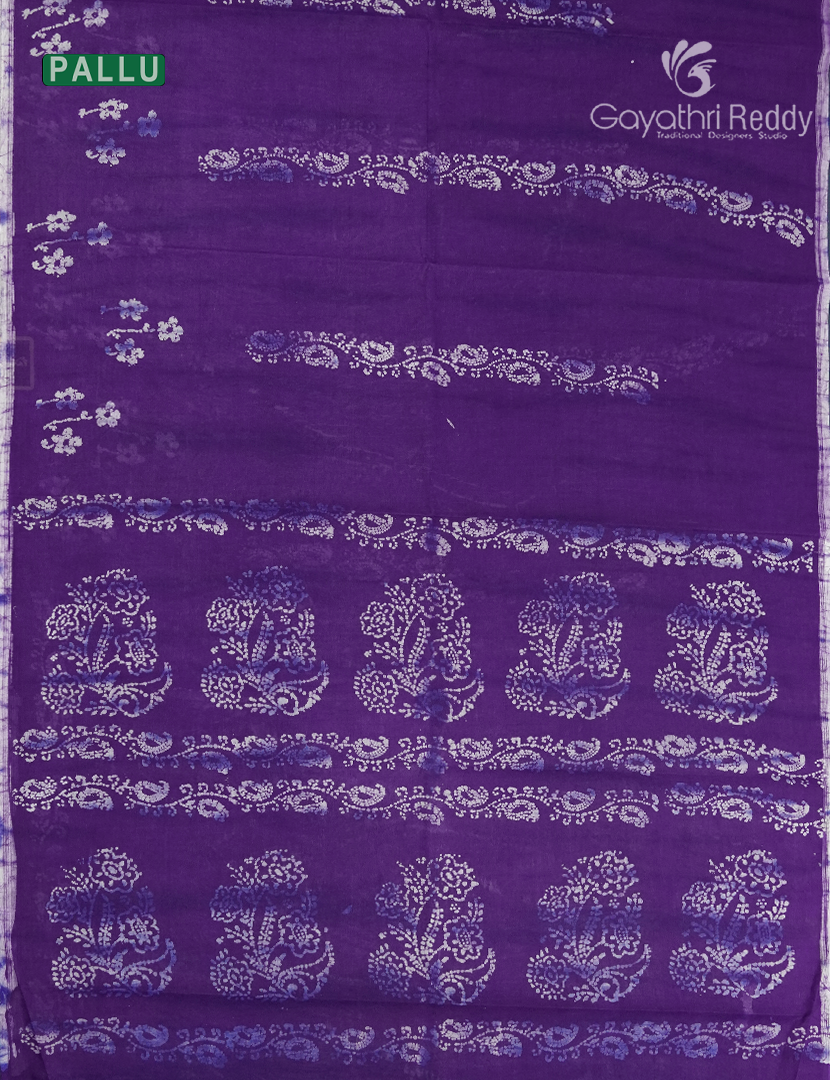 Cotton Batik Print Saree in Purple