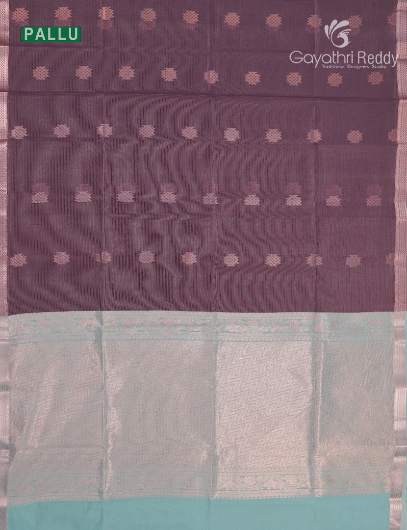 Kanchipuram Sico Saree in Deep Mauve and Aqua Blue