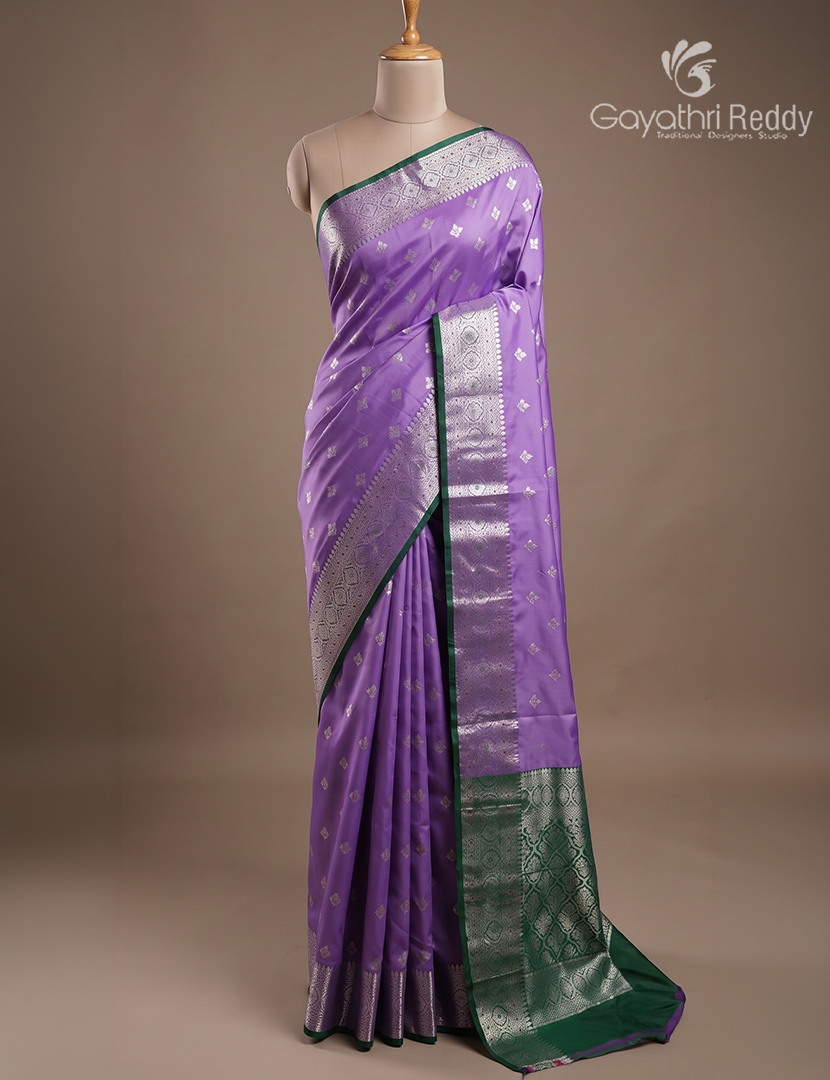 Semi Banaras Katan Silk Saree in Lavender and Green