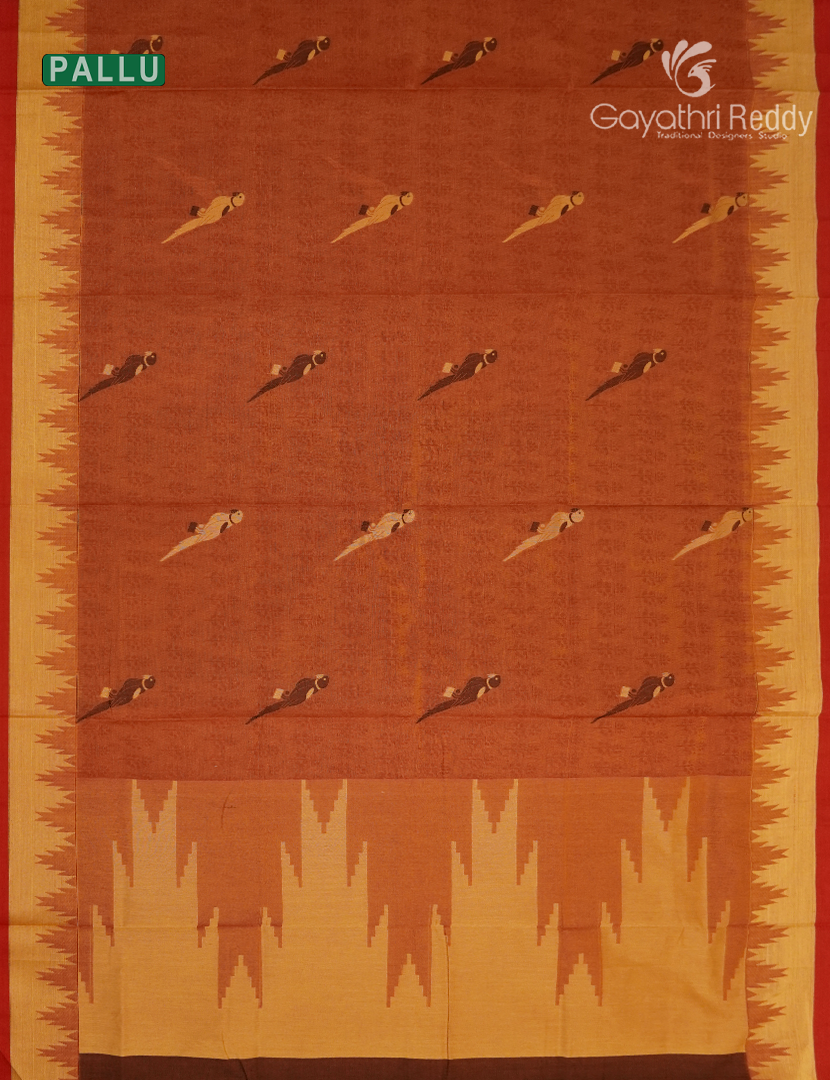 Pure Kanchi Cotton Saree in Deep Rust