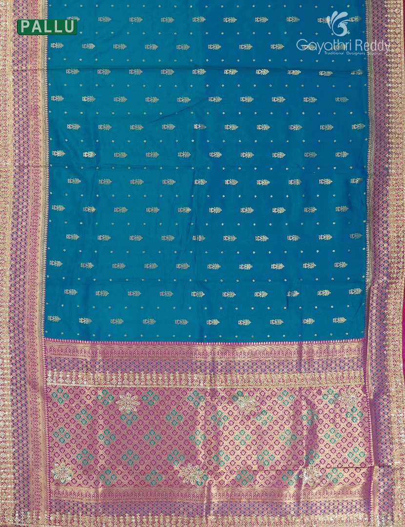Semi Kanchipuram Silk Fancy Saree in Deep Rama Blue and Magenta