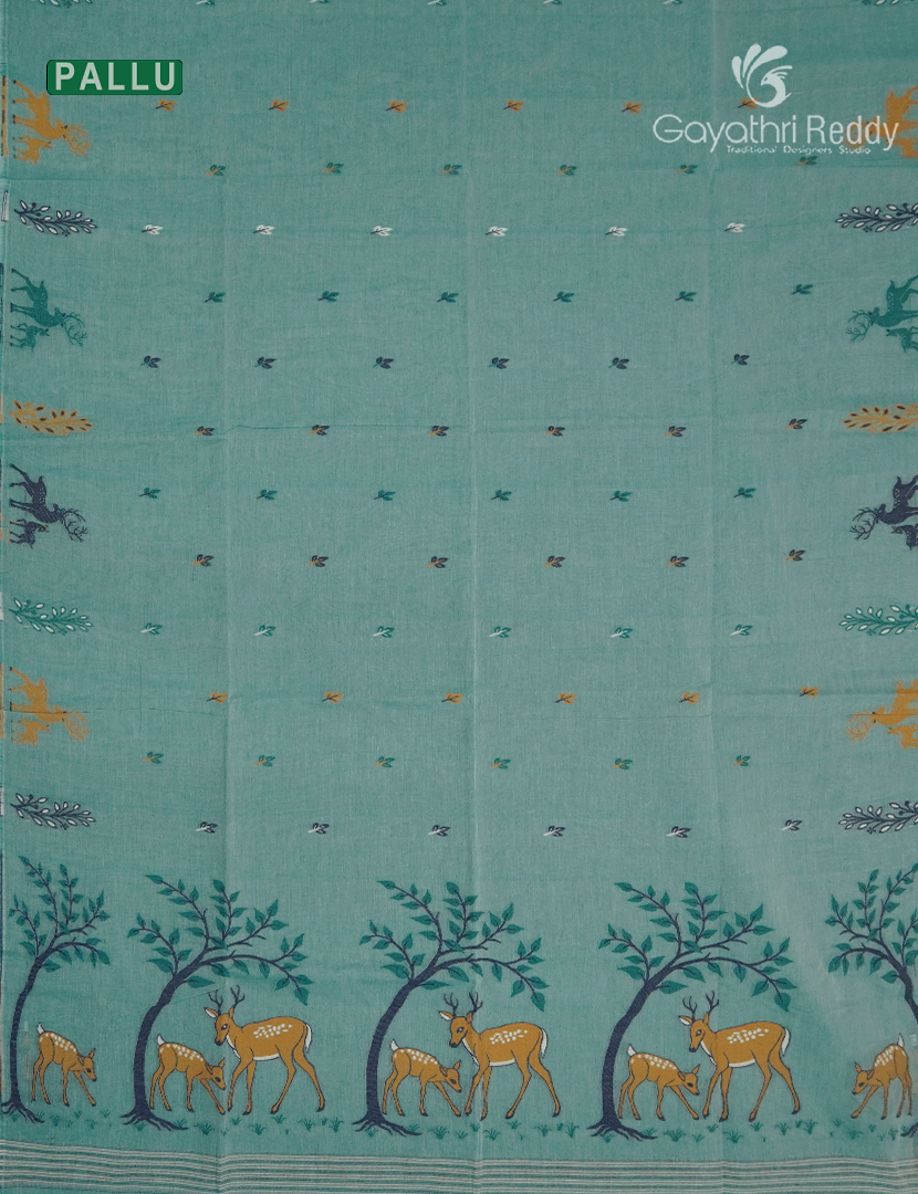 Jamdani Cotton Saree in Teal Blue