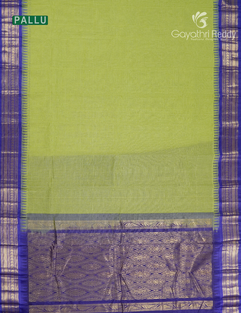 Pure Gadwal Cotton Saree in Parrot Green and Deep Blue