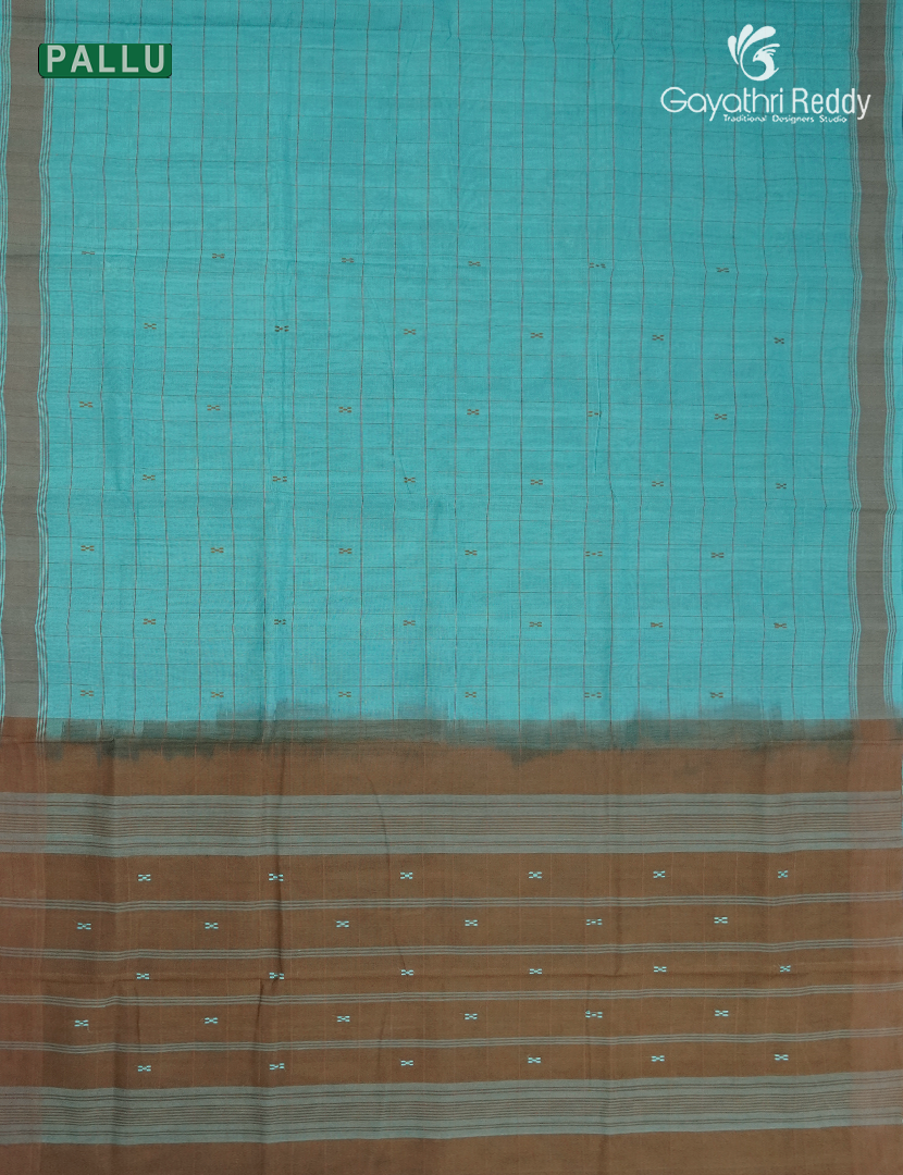 Pure Kanchi Cotton Saree in Sky Blue and Brown