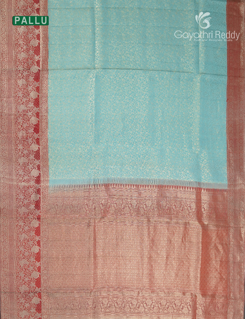 Pure Kanchipuram Bridal Silk Saree in Sea Blue and Red