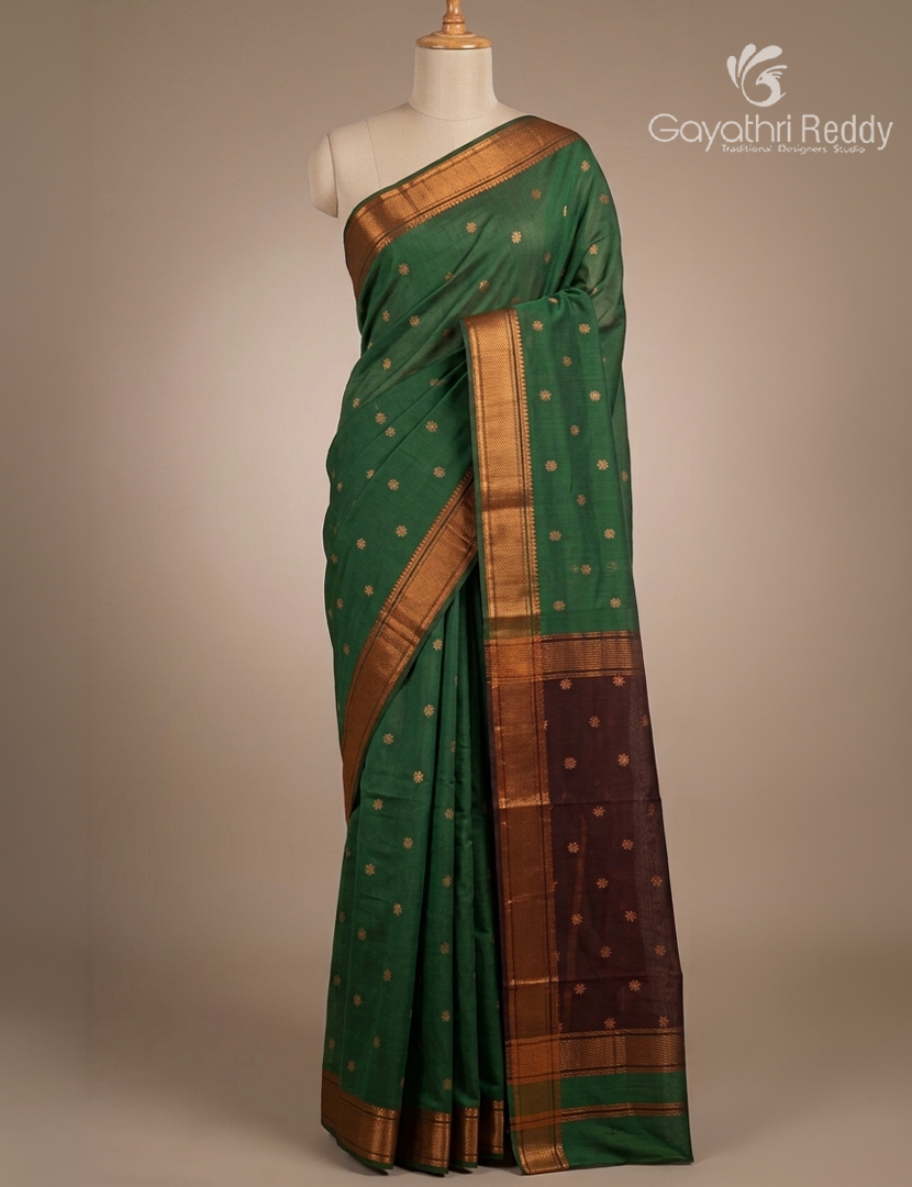 Kanchipuram Sico Saree in Green and Brown