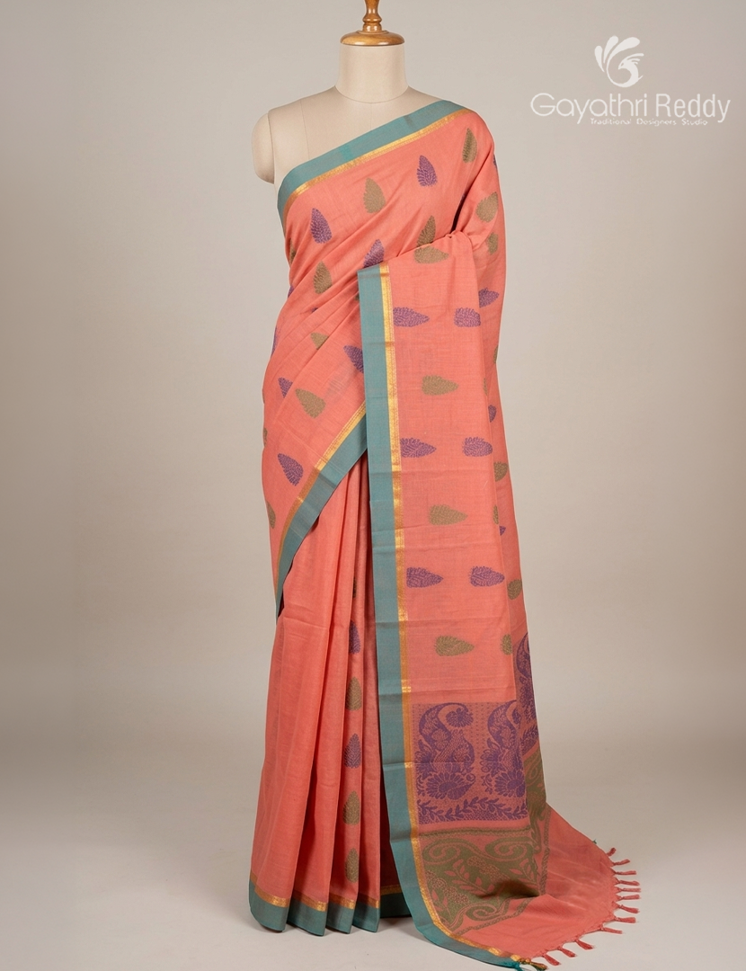 Pure Kanchi Cotton Saree in Baby Pink