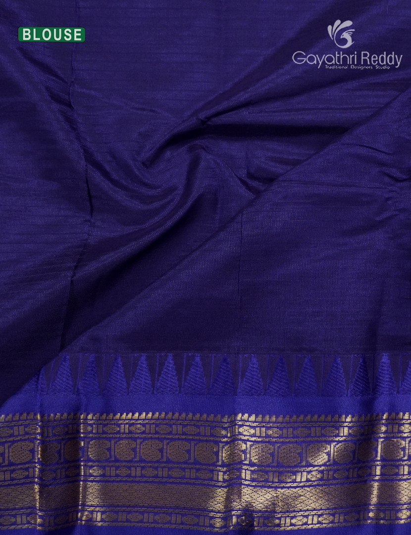 Pure Gadwal Cotton Saree in Parrot Green and Deep Blue