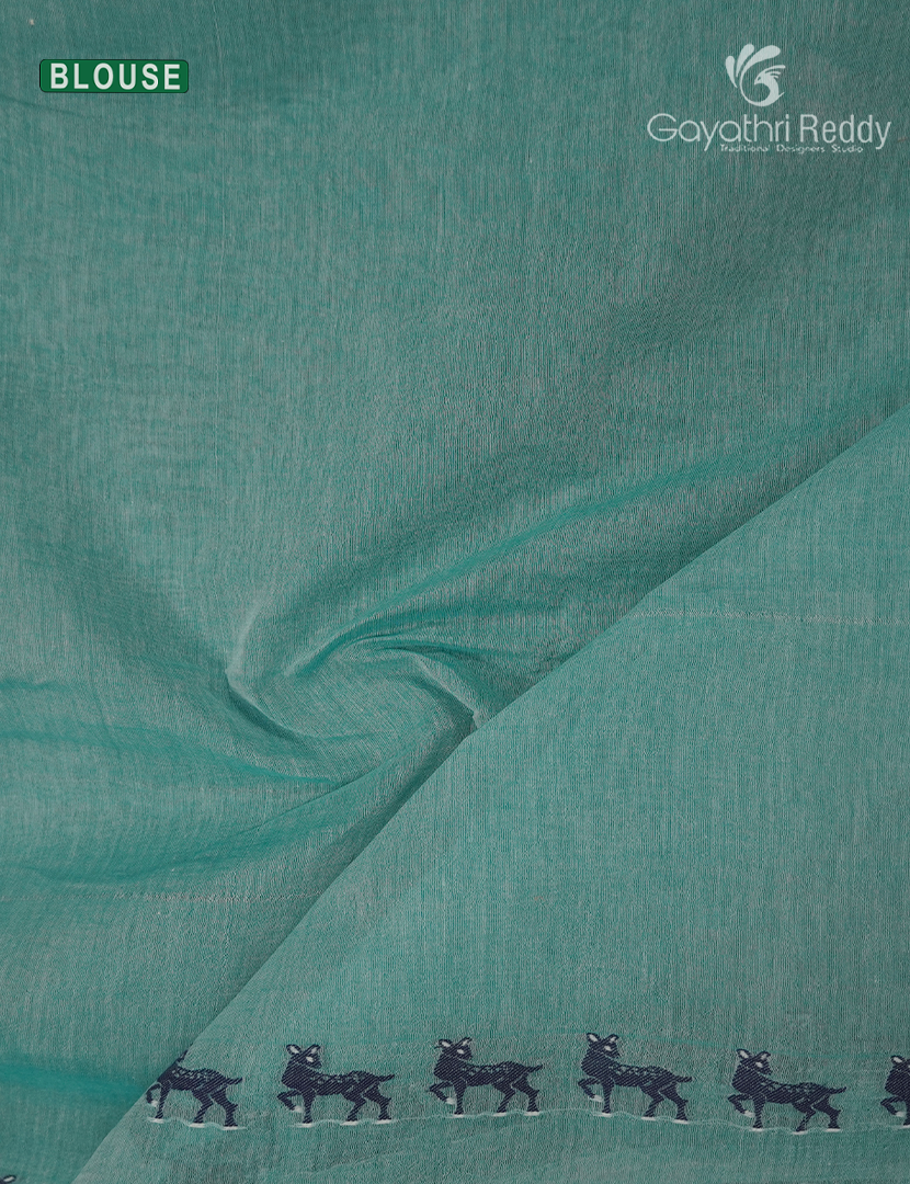 Jamdani Cotton Saree in Teal Blue