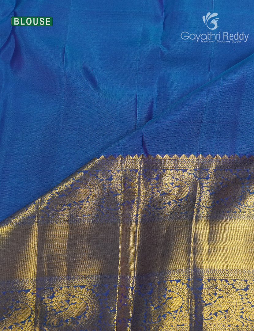 Pure Kanchipuram Silk Bridal Saree in Mauve Pink and Cyan Blue