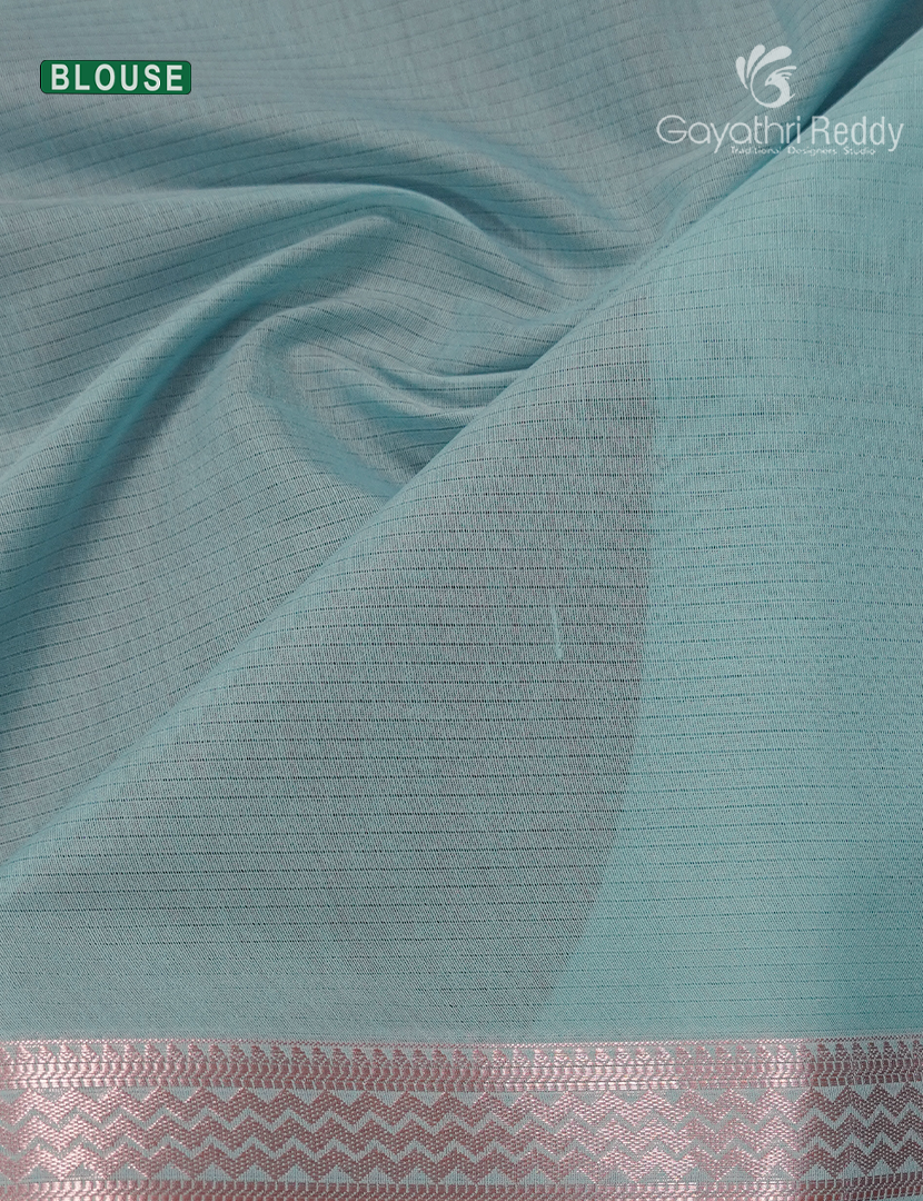 Kanchipuram Sico Saree in Deep Mauve and Aqua Blue