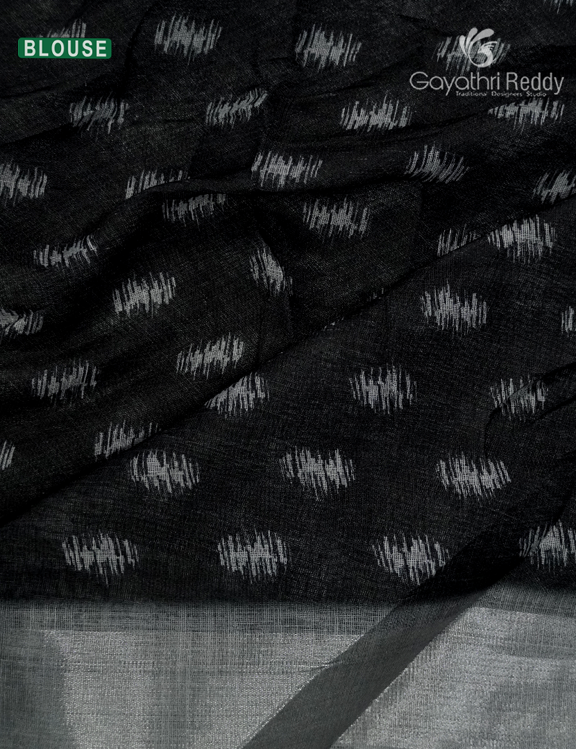 Linen Silk Saree in White and Black