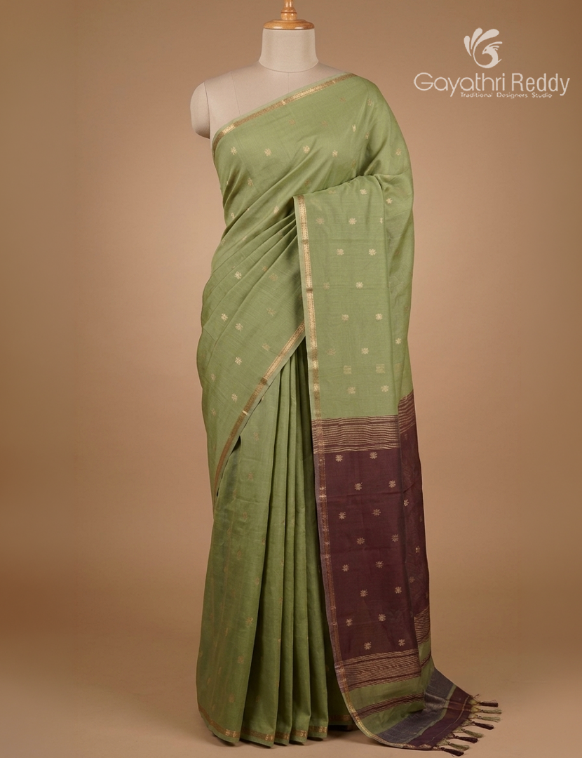 Kanchipuram Sico Saree in Cardamom Green and Wine
