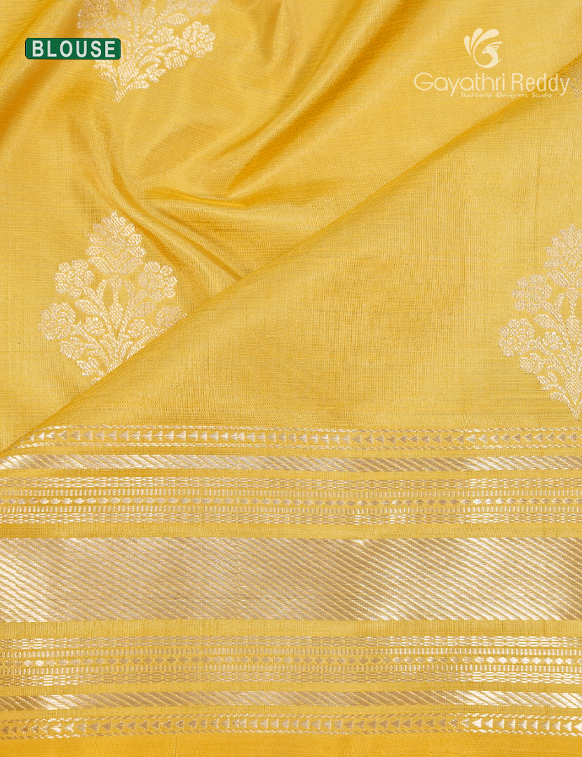 Pure Kanchipuram Silk Vintage Saree in Custard Yellow