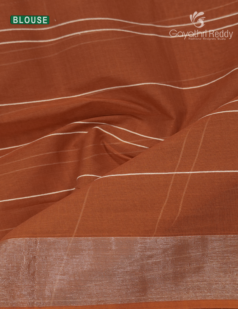 Pure Kanchi Cotton Saree in Rust Orange