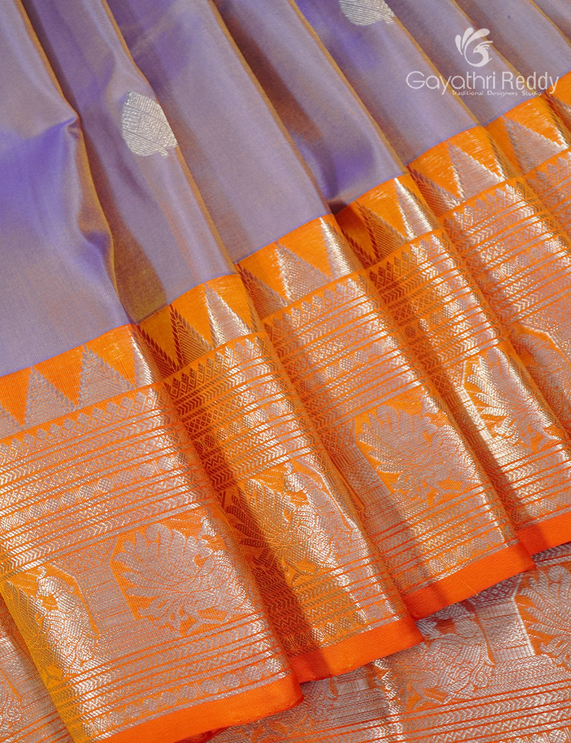 Pure Venkatagiri Silk Saree in Lavender and Orange