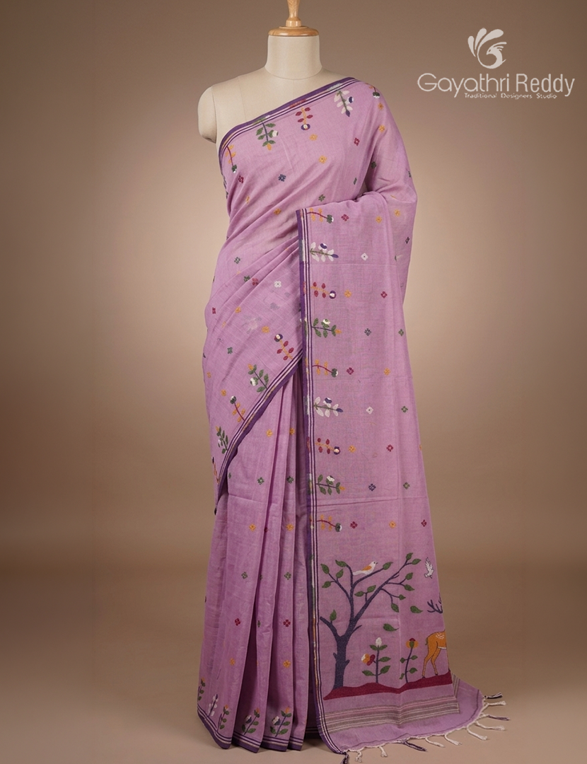 Jamdani Cotton Saree in Light Pink