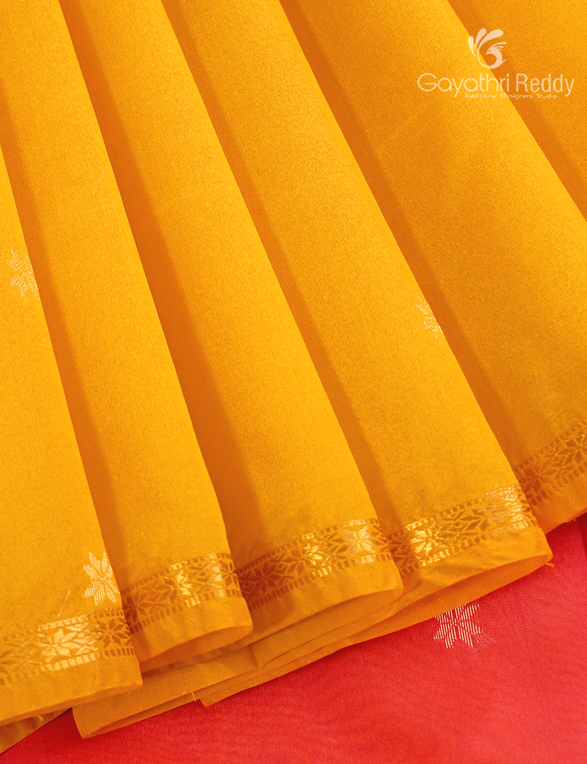 Silk Cotton Saree in Mango yellow and Peach