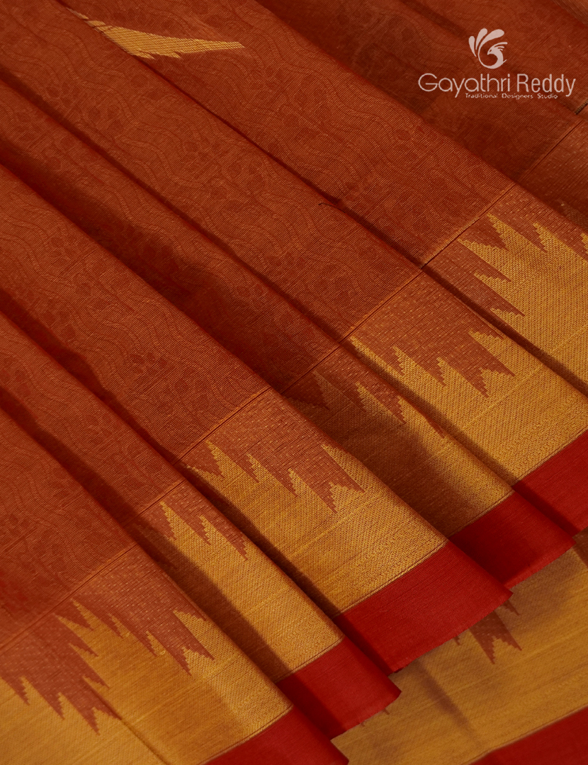 Pure Kanchi Cotton Saree in Deep Rust