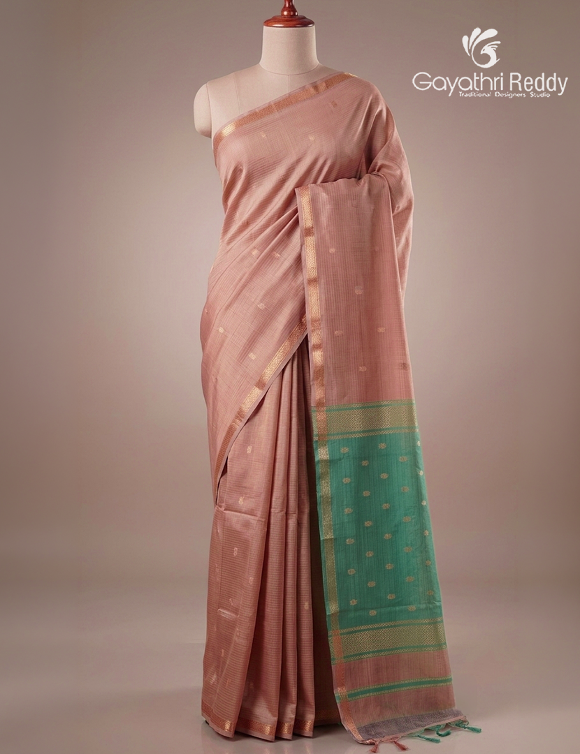 Kanchipuram Sico Saree in Pastel Peach and Sea Green