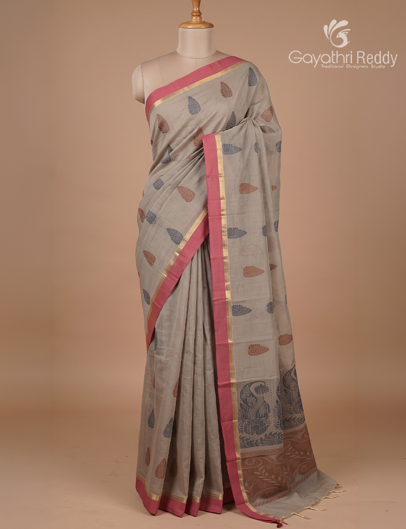 Pure Kanchi Cotton Saree in Pastel Grey