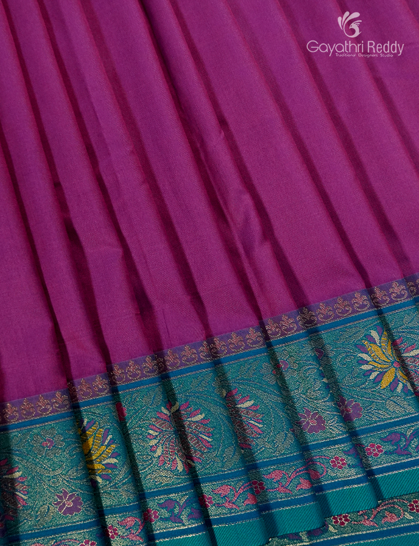 Semi Kanchipuran Silk Saree in Magenta Pink and Rama Blue