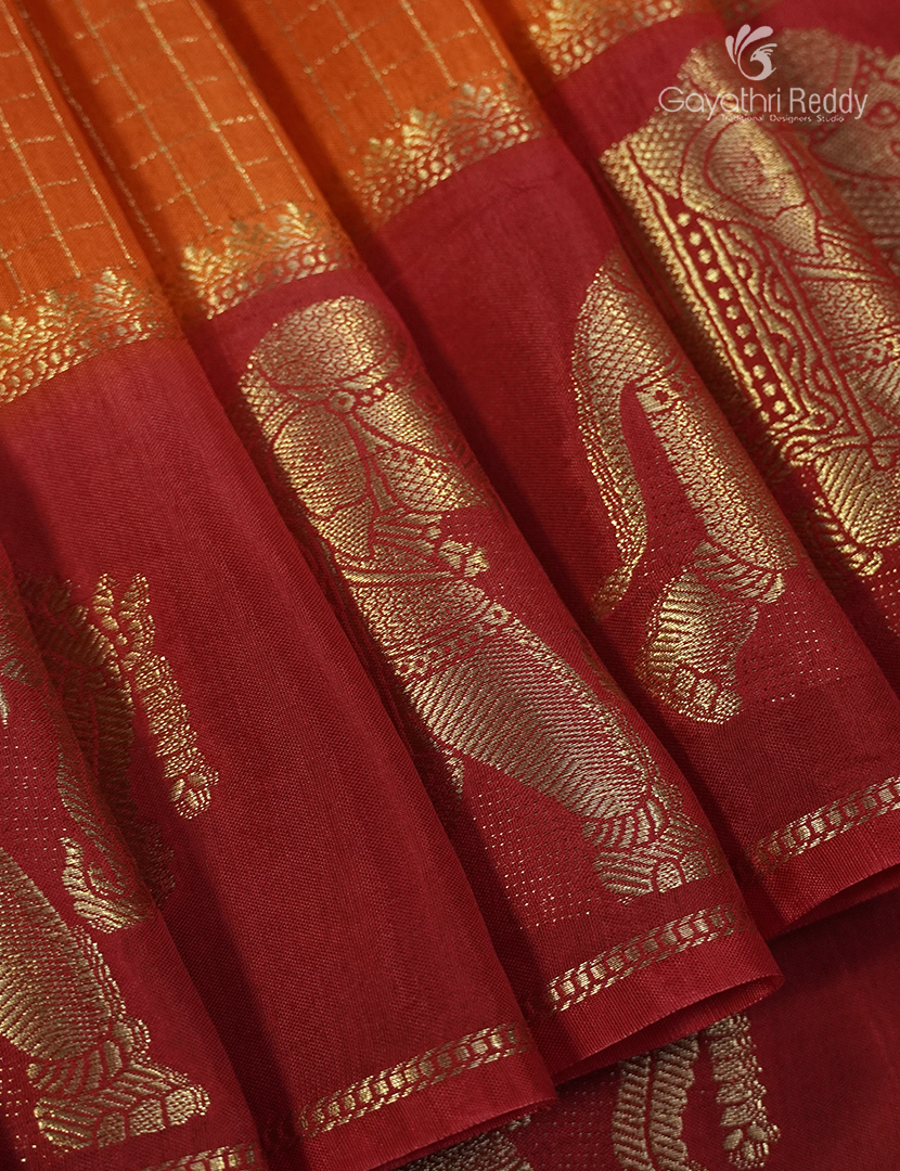 Semi Mysore Crepe Saree in Orange and Deep Red
